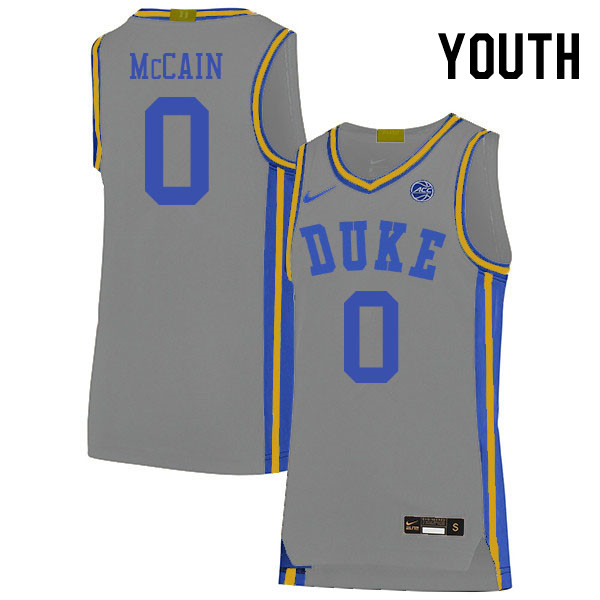 Youth #0 Jared McCain Duke Blue Devils College Basketball Jerseys Stitched Sale-Gray - Click Image to Close